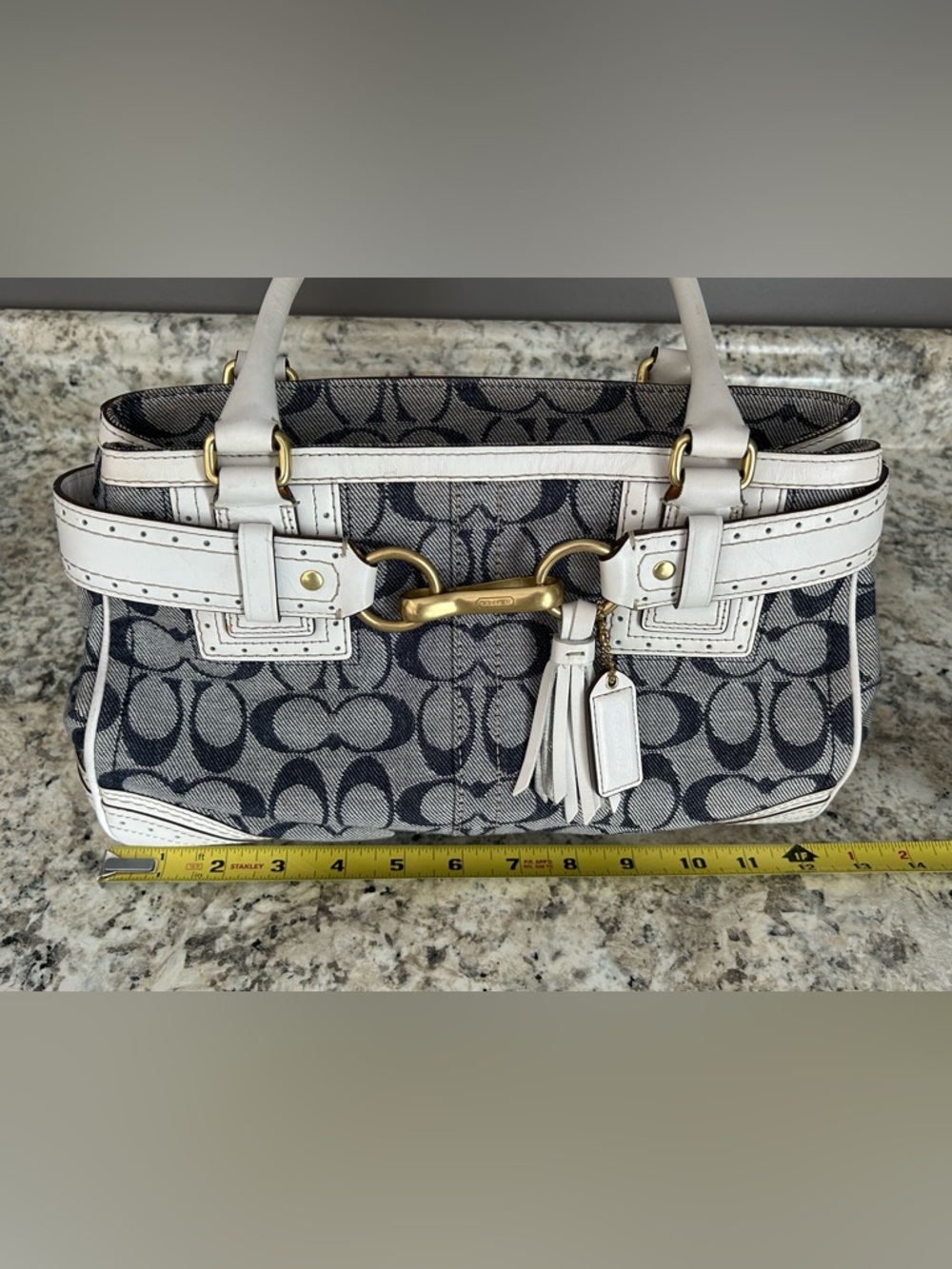 Coach Signature Rare Denim Collection Optic Blue White Hampton Satchel Handbag - Picture 14 of 16